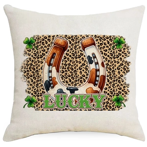 Housse de coussin Saint-Patrick avec fer à cheval chanceux et trèfles verts