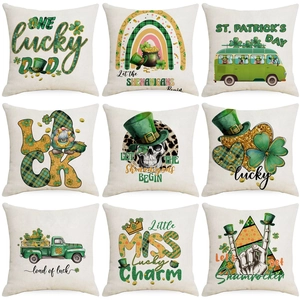St Patrick's Day Green Shamrock Printed Linen Pillowcase Irish Luck Gnome Throw Pillow Cover Home Living Room Decor