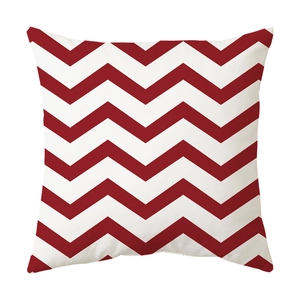 Detailed texture of red and white chevron wave pattern on square canvas pillowcase