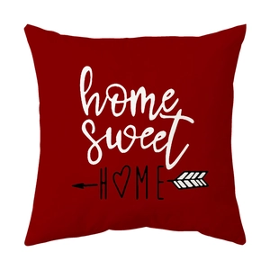 Nordic minimalist square pillow cover in dark red with Home Sweet Home text and heart arrow