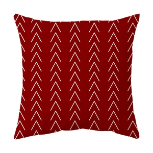 Nordic minimalist wine red square cushion cover with white geometric chevron pattern