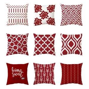 Nordic Red White Geometric Cushion Cover Soft Plush Modern Minimalist Pillowcase For Sofa Living Room Home Decor 45x45cm