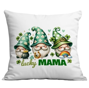Vue détaillée de la housse de coussin Saint-Patrick avec motif Lucky Mama et texture en lin