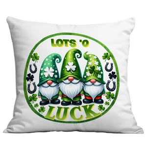 Housse de coussin Saint-Patrick avec gnomes et texte Lots 'O Luck sur fond blanc