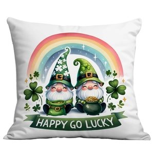 Housse de coussin Saint-Patrick blanche avec nains irlandais et décoration arc-en-ciel