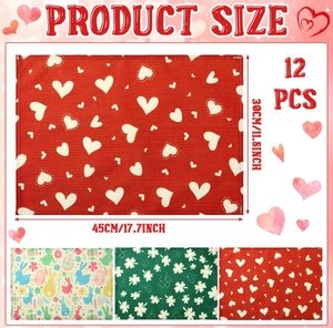 Detailed view of 12pcs holiday placemats with heart, clover, and bunny patterns
