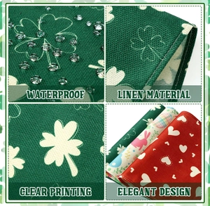 Waterproof linen placemats with clover, bunny and heart patterns for holiday table decor