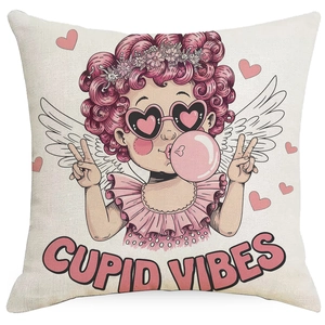 Cupid Vibes angel heart wing printed square linen throw pillow cover for sofa decoration
