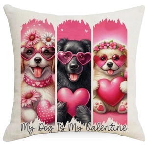 Valentine Dog pillow cover with My Dog Is My Valentine print on linen fabric