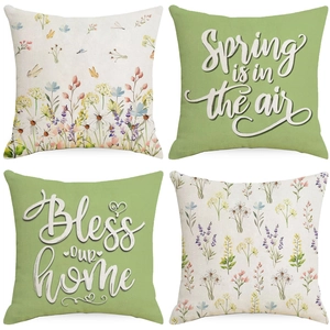 Federa Per Cuscino In Lino In Stile Nordico Con Stampa Floreale E Lettere Primaverili Fodera Per Cuscino Quadrata Per Divano Casa