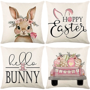 Decorative Easter Bunny Rabbit Square Pillowcases Polyester Cushion Covers For Sofa Living Room Home Decor Festive Holiday Gift