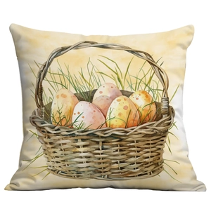Easter peach skin pillowcase with watercolor bunny egg basket vintage print decor