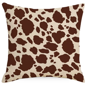 Western style cow print throw pillow cover with brown and beige faux hide pattern