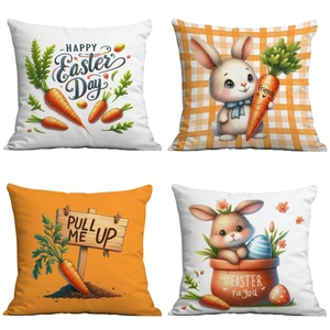 Easter Bunny Carrot Printed Throw Pillow Case Peach Skin Velvet Square Cushion Cover For Festive Home Decor Party Ornament