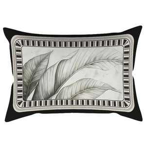 Modern rectangular velvet pillow featuring retro leaf embroidery and geometric borders