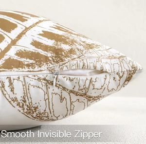 Close-up of the smooth invisible zipper on this peach skin fabric cushion cover