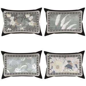 Vintage Short Velvet Pillow Case Magnolia Floral Print Decorative Rectangular Cushion Cover For Living Room Bedroom