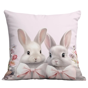 Cute bunny and floral print square pillowcase made of soft fabric for home sofa decor