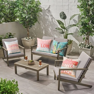 Outdoor furniture set with waterproof summer beach themed starfish pattern pillows