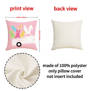 Detail of Easter pillow cover showing 18x18 inch size and linen texture fabric