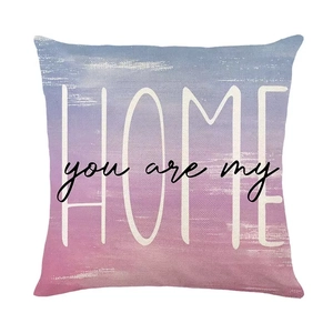 Linen floral pillow cover with You Are My Home text and colorful gradient print