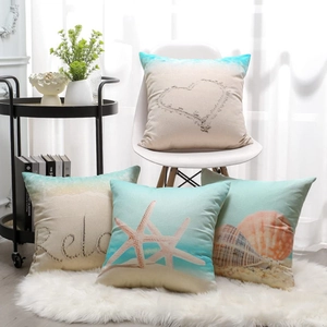 Set of 4 waterproof outdoor pillow covers with beach starfish and seashell patterns