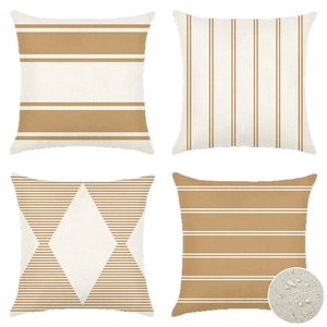 Fundas de cojín impermeables pack de 4 con patrones geométricos y rayas beige