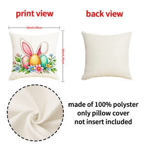 Detail of Easter pillow cover showing 45cm square size and linen texture polyester fabric