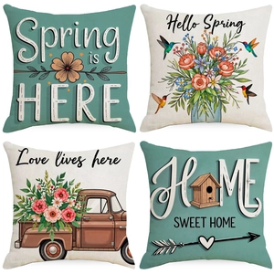 Funda de Almohada de Lino Floral de Primavera de Estilo Nórdico Funda de Cojín con Estampado Botánico Minimalista para Sofá de Sala de Estar