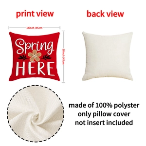 Close-up of red spring floral pillowcase with 100% polyester fabric texture details