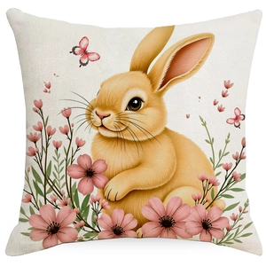 Housse de coussin lapin de Pâques floral rose pour décoration de canapé de salon élégant