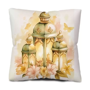 Floral moon lantern pillow cover with watercolor flower and butterfly art print