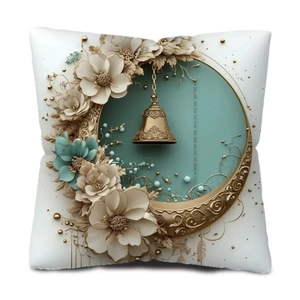 Floral moon lantern cushion cover with 3D embossed flowers and golden vine patterns