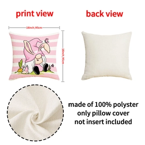 Detail view of 18 inch Easter gnome pillowcase showing front print and back fabric