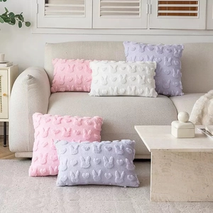 Easter bunny plush pillow cases with heart patterns in pink, white, and purple colors