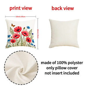 Detailed view of 18-inch floral pillow cover showing fabric texture and dimensions