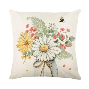 Federa per cuscino in lino con fiori primaverili e ape per l'arredamento di casa