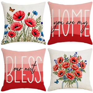 Floral Letter Printed Linen Throw Pillow Case Modern Nordic Home Decor Square Cushion Cover For Living Room Sofa Bed