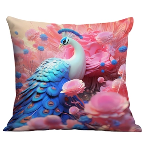 Detail of artistic peacock pillowcase featuring vibrant floral patterns and soft textures