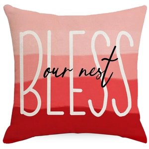 Nordic floral square sofa pillowcase with red gradient and Bless our nest print