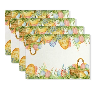 Lot de quatre sets de table de Pâques avec motifs d'œufs aquarelle et fleurs printanières