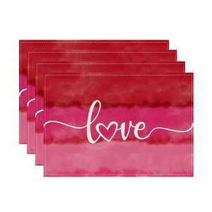 Set de 4 manteles individuales resistentes al calor con degradado rojo y diseño de amor
