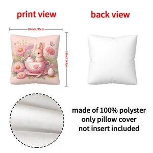 Detailed view of 18-inch cartoon rabbit pillowcase showing material and dimensions
