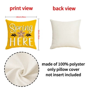 Detail of 18x18 inch sunflower pillow cover showing 100% polyester fabric and print