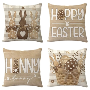 Linen Easter Pillow Case Retro Rabbit Egg Decorative Cushion Cover For Sofa Living Room Office Square Throw Pillow Cover