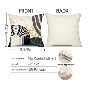 Detail view of abstract geometric pillow cover with hidden zipper and 100% polyester texture