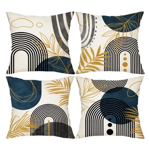 Modern Abstract Geometric Linen Pillow Cover Navy Gold Tropical Palm Leaf Decorative Cushion Case For Sofa Office Home