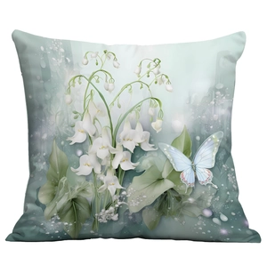 Housse de coussin carrée en peluche courte avec motif muguet et papillon de printemps