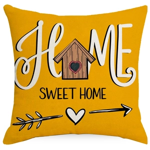 Yellow sunflower style pillow cover with Sweet Home print for sofa and home decor