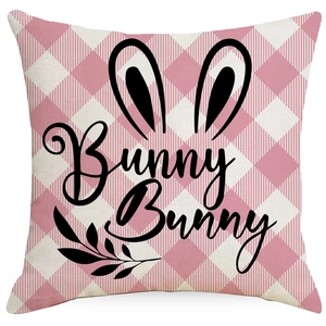 Easter bunny bunny throw pillow case with pink white rhombus pattern and rabbit ears